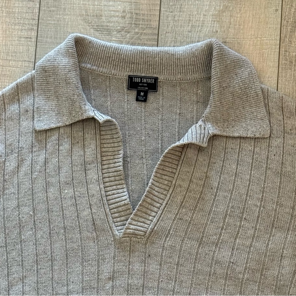 Todd Snyder Men's Medium Coastal Linen long sleeve Polo in Baja Dunes